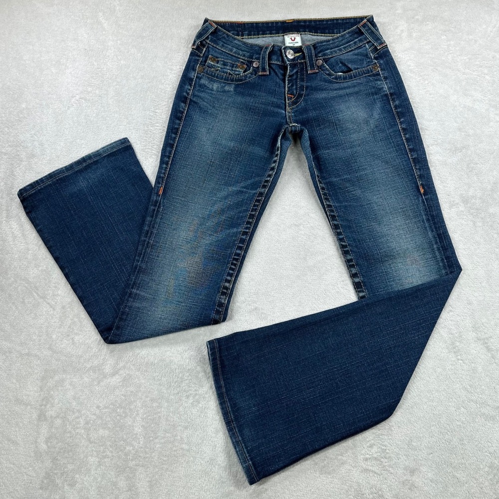 True Religion Bobby Jeans Women 27 Dark Wash Straight Leg Low Rise Made in USA